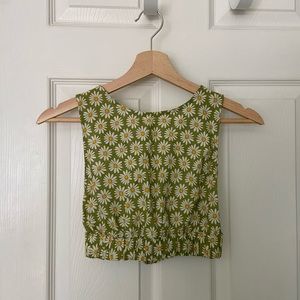 Green floral crop top, crossed back, pull&bear